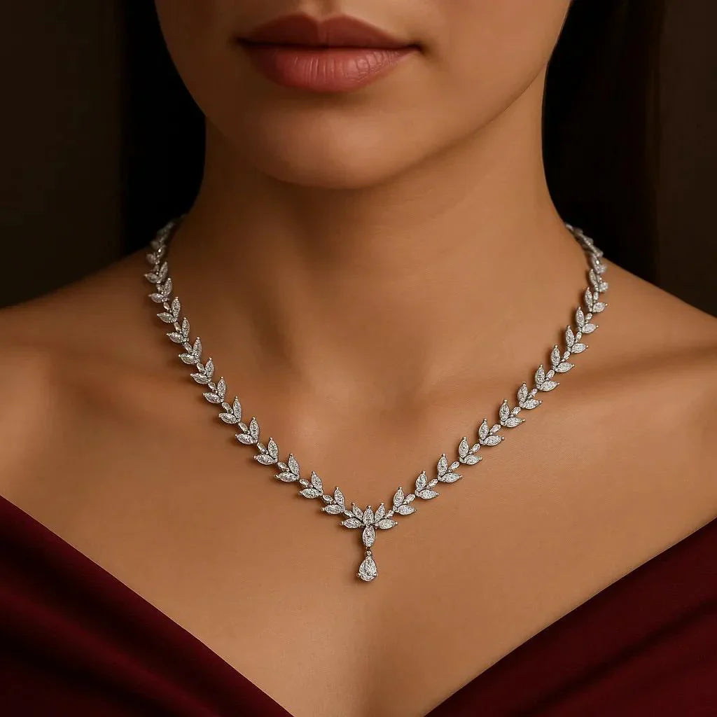 💎 Premium CZ Diamond Necklace & Earrings Set