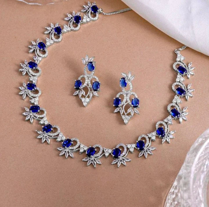 Ruby Blossom Rhodium-Plated Necklace & Earrings Set