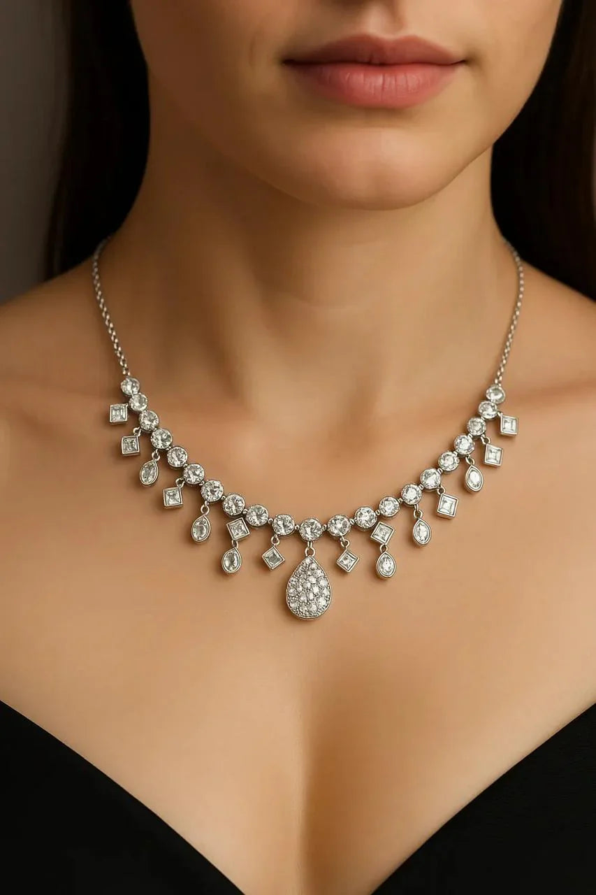 Celestia Luxe Amer American Diamond Necklace &amp; Earring Se