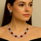 Emerald Bloom CZ Earrings & Necklace Set