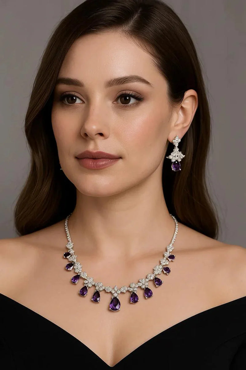 Amara Violet Bloom CZ Necklace Set